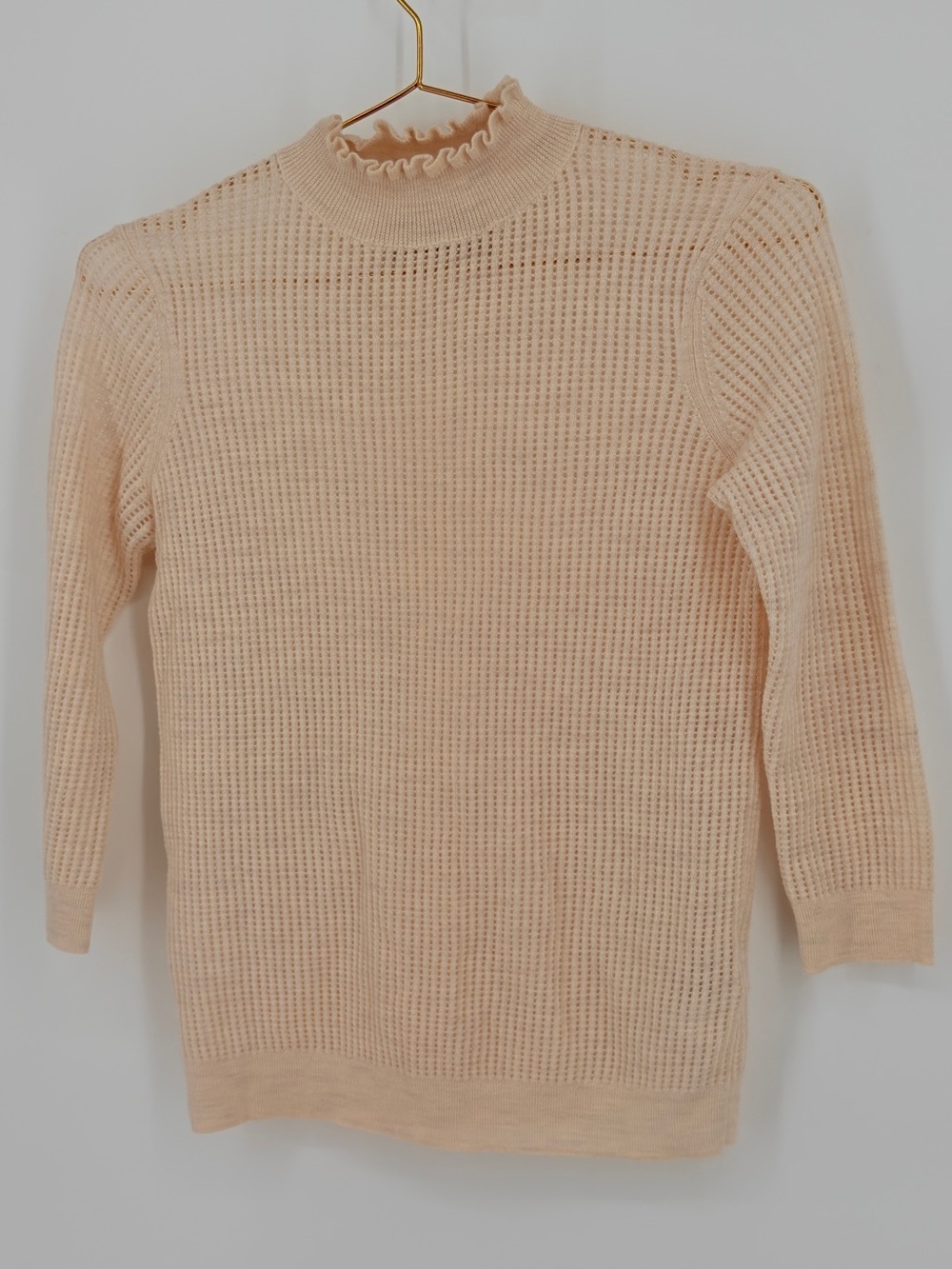 AllSaints Haze Merino Wool Ruffle Mock Neck Sweater Cream Size Small